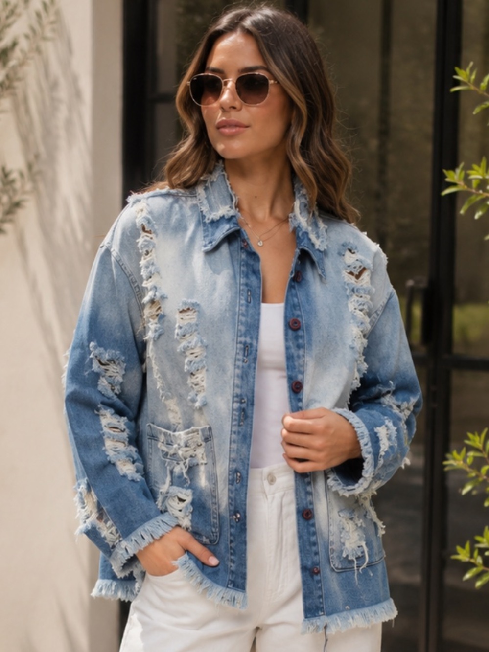 ShopEvelynne Distressed Light Blue Denim Jacket